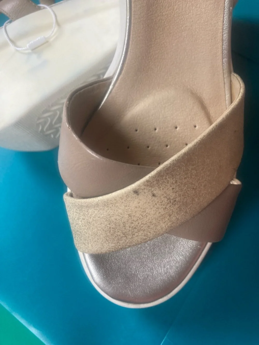 Geox Metallic Beige and Gold Wedge Sandals - Picture 6 of 6